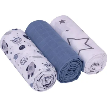 látková plena Inf Mušelínová plena 3 ks Kosmos/ modrá