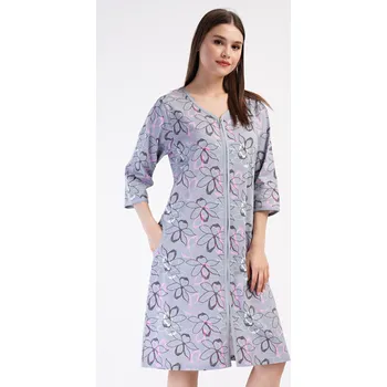 Dámská noční košile Vienetta Dámské domácí šaty s tříčtvrtečním rukávem Miana Barva: Šedá, Velikost: 3XL