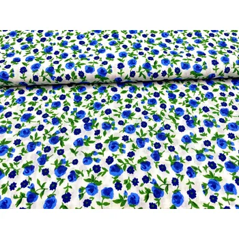 Mirtex Plátno HERA 120/R065-3 Květy modré, drobný tisk šíře 150cm Zbytková metráž