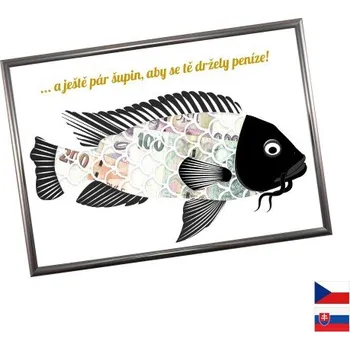 Žertovný předmět Nina Svitlíková - Rámeček na darování peněz - Vánoční kapr, Nápis česky, Rámeček 914 - antracitová