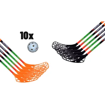 Florbal FLOORBEE Albatross Mini + balls Florbalová sada zelená / oranžová / černá, 60cm (=70cm), 6x levá + 4x pravá