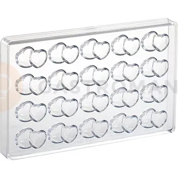 Čokoládová tyčinka Polykarbonátová forma na pralinky, 275x175 mm | MARTELLATO, Double Hearts