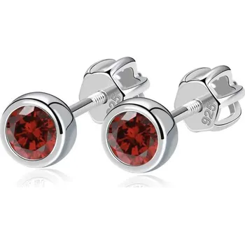 Náušnice Stříbrné náušnice, granátově červené zirkony 4 mm
