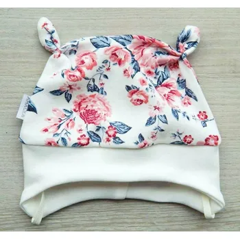 Kojenecké oblečení AMÁLKA Bavlněná zavazovací čepička, květy Velikost: 74-80