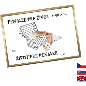 Žertovný předmět Rámeček na darování peněz - Peníze, Nápis slovensky, Rámeček 203 - zlatá metalická , promoce - dárek k promoci