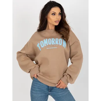 Dámská móda Hnědá mikina bez kapuce s nápisem TOMORROW -EM-BL-617-7,27-tmavě béžová Velikost: ONE SIZE