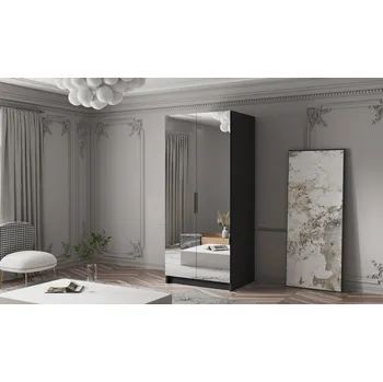 Šatní skříň Šatní skříň BODRUM 100 III - černá/černé úchytky