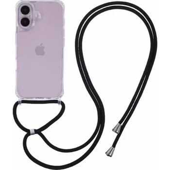 Pouzdro na mobilní telefon Transparentní kryt se šňůrkou pro iPhone 16 Plus - černý