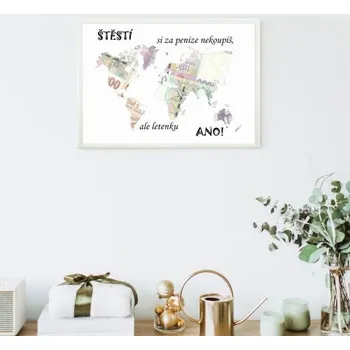 Rámeček na darování peněz - Cestování, Nápis česky, Rámeček 100 - bílá