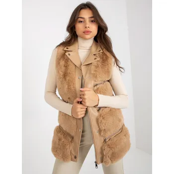 Dámská vesta Hnědá kožešinová vesta -AI-KZ-TR2021.69-camel Velikost: M