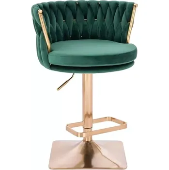 LuxuryForm DESIGN Barová židle LYON VELUR na zlaté hranaté podstavě - zelená