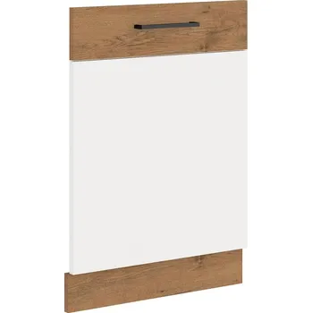Nábytek Dvířka na vestavnou myčku nádobí, dub lancelot / bílá extra vysoký lesk HG, VEGA ZM 713x596