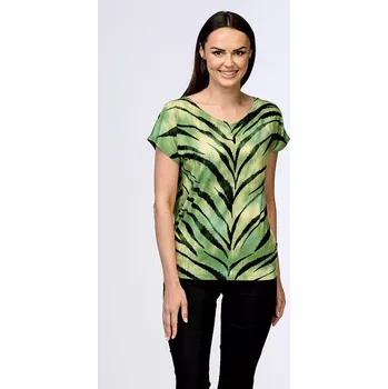 Dámská halenka Kimonová zelená dámská halenka s černými pruhy 784 velikost 3XL