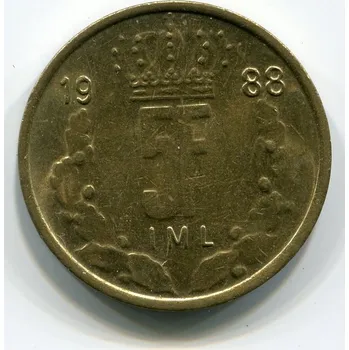 LUCEMBURSKO. 5 francs 1988. KM-60.2