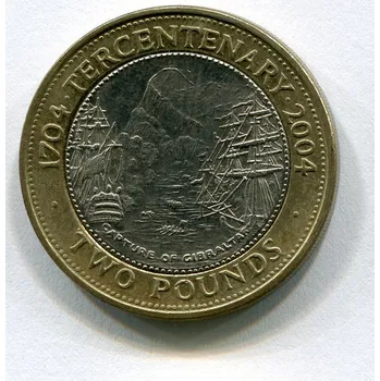 GIBRALTAR. 2 pounds 2004. Capture of Gibraltar. Tercentenary 1704-2004.