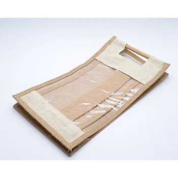 Geotextilie Jutová taška na 2 láhve s průhledem