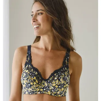 Podprsenka Podprsenka s výšivkou Olbia s potiskem květin, s kosticemi nám.modrá/žlutá 80C