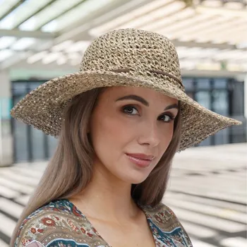 Klobouk KRUMLOVANKA Letní klobouk z pletené mořské trávy Fa-43523-natur Vyberte velikost: S