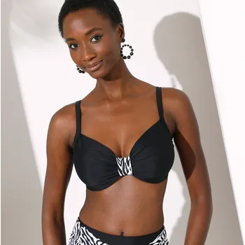 Dámské plavky Plavková jednobarevná vyztužená podprsenka s nařasením a potiskem Zebra, s kosticemi černá 90C