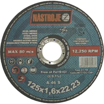 Řezný kotouč NÁSTROJE CZ Kotouč řezný 125x1,6x22 na ocel, nerez