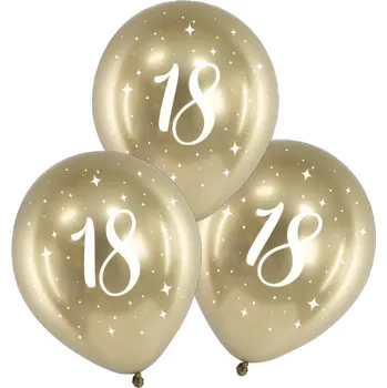 PartyDeco Balonky latex číslo 18 chromově zlaté 30 cm, 6 ks