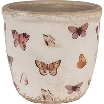 Obal na květináč Béžový keramický obal na květináč s barevnými motýly Helga – 11x10 cm