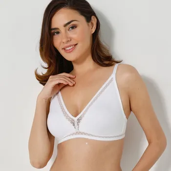 Podprsenka Trojúhelníková podprsenka Paia zn. Confidence Lingerie z mikrovlákna a vyšívaného tylu, s tvarovanými košíčky, bez kostic bílá 70B