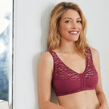 Podprsenka Podprsenka z bavlny a krajky, zapínání vpředu, bez kostic rubínová 80B