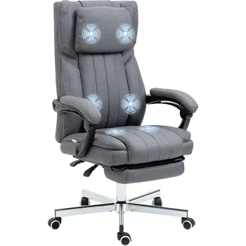 Kancelářská židle Vinsetto s 5 masážními režimy ergonomická kancelářská židle s funkcí polohování výškově nastavitelná podnožka vzhled lnu šedá | Aosom.de