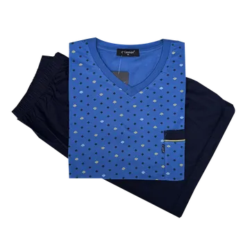 Pánské pyžamo s krátkým rukávem C-Lemon - AK111V ( Mix vzorů ) Barva: Azurově modrá, Velikost: XXL