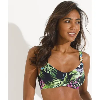 Dámské plavky Plavková podprsenka s pružnými kosticemi a potiskem Banna, zmenšující střih nám. modrá/vícebarevná 85