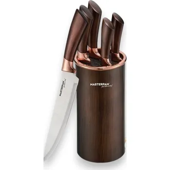 Kuchyňský nůž Sada kuchyňských nožů s plastovým stojanem a zlatým měděným dekorem – 6 ks