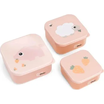 Svačinový box DONE BY DEER Svačinové boxy Tiny farm 3ks růžové