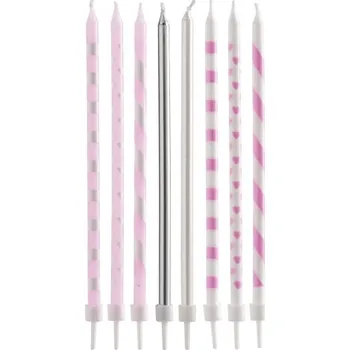 Svíčky dortové růžový mix 13 cm 8 ks