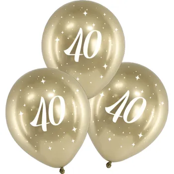 PartyDeco Balonky latex číslo 40 chromově zlaté 30 cm, 6 ks