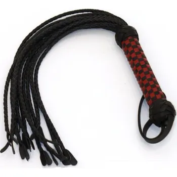 Kožená kočka s opletenou rukojetí červeno-černou