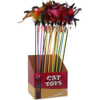 Hračka pro kočku Hračka Magic Cat šidítko s pírky a rolničkou 17cm+49cm 24ks