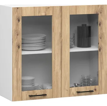 Kuchyňská skříňka Závěsná kuchyňská skříňka OLIVIE W 80x72 cm bílá mat/dub artisan