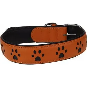 Obojek pro psa animALL Obojek kožený s motivem oranžový+tlapky 50 cm/30 mm