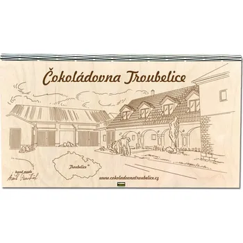 Čokoláda Dřevěná kazeta Čokoládovna Troubelice + 3 ks čokolád Druh čokolády: hořká 75%, 83%, 100%