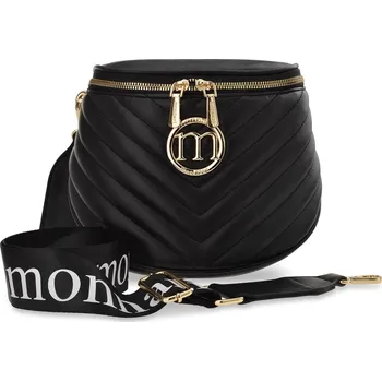 Kabelka Monnari dámská ledvinka velká prostorná prošívaná taška crossbody s popruhem s logem - černá MONNARI 5905054513108