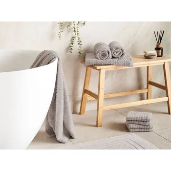 Držák na ručník Sada 9 ručníků světle šedá bavlna s nízkým kroucením ručníky na ruce ručníky pro hosty osušky předložka koupelna Beliani