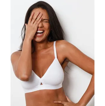 Podprsenka Bavlněná podprsenka s překříženými lemovkami, bez kostic bílá 100B