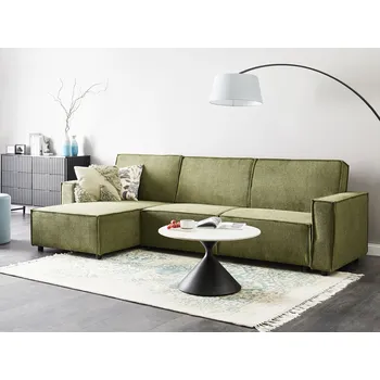 Pohovka Rohová rozkládací pohovka zelená látka čalouněná 3místná pravostranná na spaní ve tvaru L Beliani