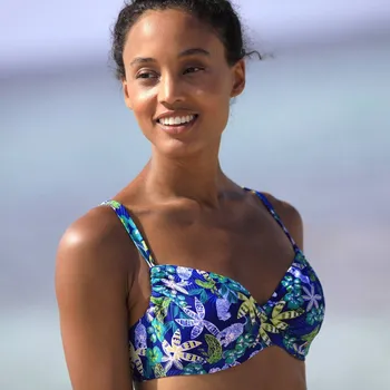 Dámské plavky Plavková zmenšující podprsenka s kosticemi a potiskem Naga modrá/zelená 85