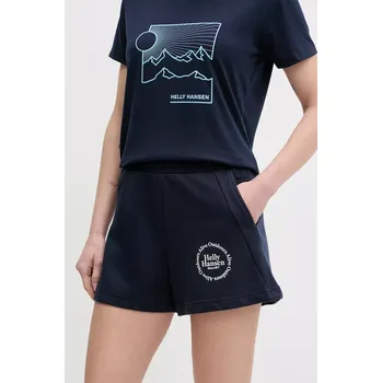 Dámské kraťasy Kraťasy Helly Hansen dámské, tmavomodrá barva, s potiskem, high waist, 54081 59A, vel. XS