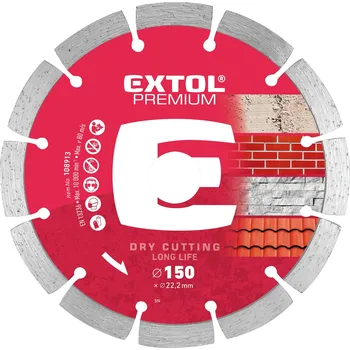 Řezný kotouč Extol Kotouč diamantový řezný, segmentový Long Life - suché řezání, 150x22,2x2,3mm