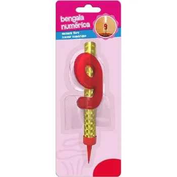 Dortová svíčka Dortová fontánka s číslicí 9 červená 12 cm