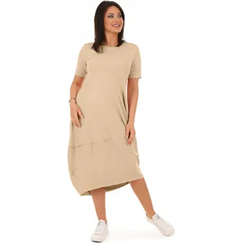 Dámské šaty Fashionweek Pohodlné teplákové letní šaty OVERSIZE MF627 Barva: Béžový, Velikost: Universal