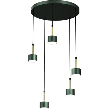 Závěsné svítidlo Arena, 5x zelené kovové stínítko, gr/g, o